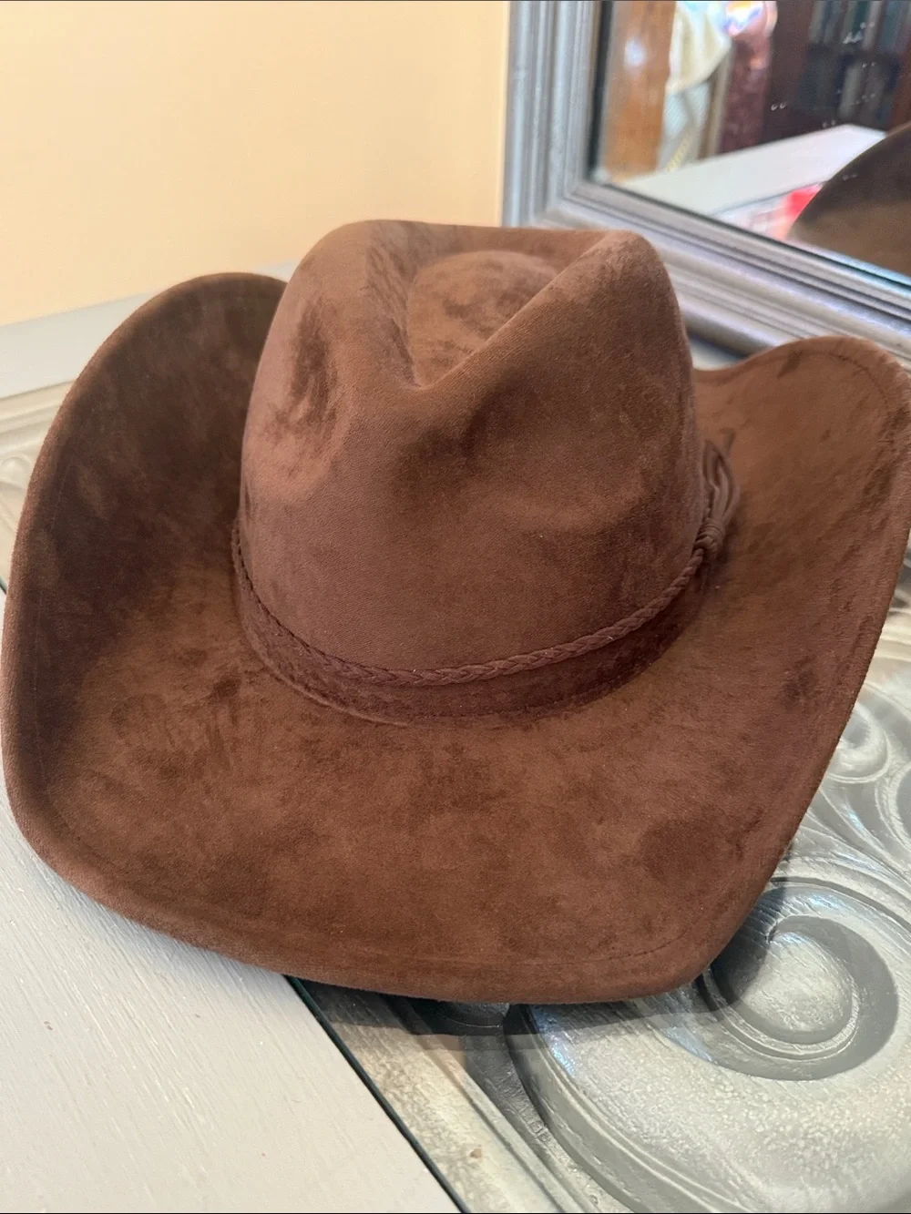Cattleman Style Brown Faux Suede Velvety Cowboy Hat Western Accessory